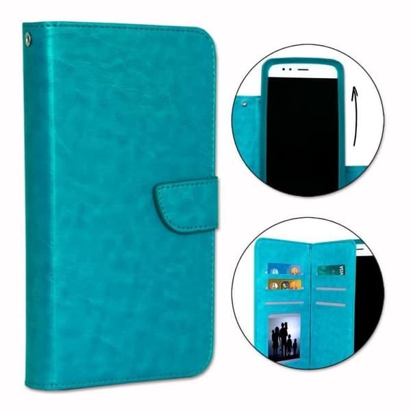 PH26® Folio fodral för ZTE AXON 7 plånboksformat i turkost ekoläder med dubbel invändig flik, korthållare,