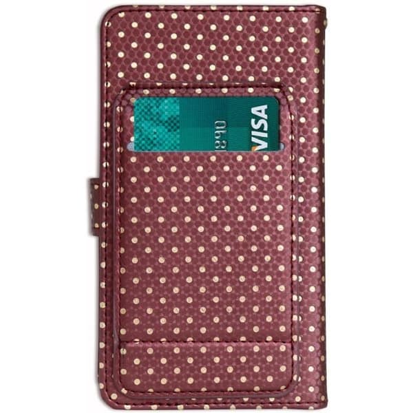 Skal till Samsung Galaxy Xcover Pro med guldprickar i ekoläder med korthållare, spegel och synliga sömmar - BRUN