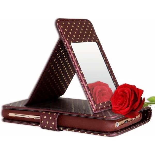 Smartphonefodral - PH26 - Realme X50m 5G - Ekologiskt läder brun - Kortfack - Inbyggd spegel