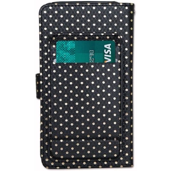 Fodral till Wiko Y61 med guldprickar i ekoläder med korthållare, spegel och synliga sömmar - SVART