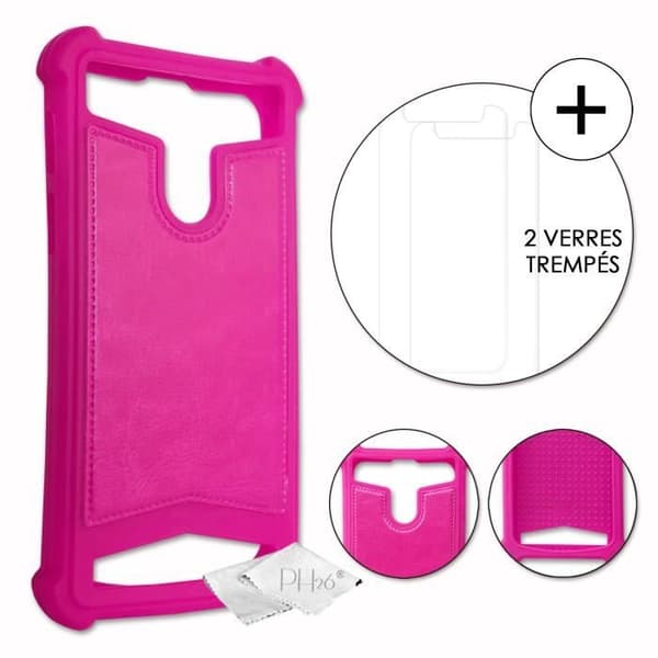 Super Pack för Lenovo A5s Bakstycke i läderstil med anti-chock silikongelkonturer + 2 skärmskydd i glas