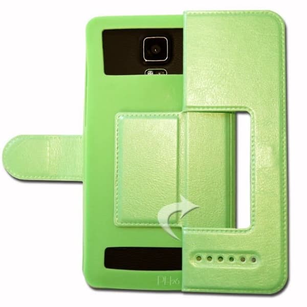 Grönt fodral för Realme 3i Extra Slim X2 Quality ekoläderfönster magnetisk stängning och synliga sömmar