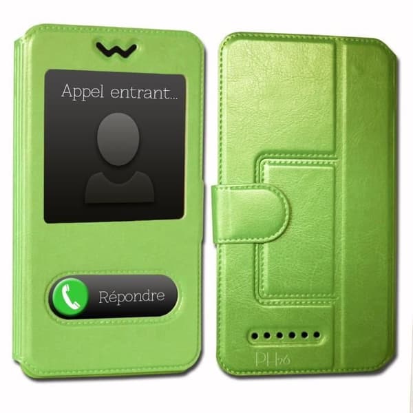 Grönt fodral för Realme 3i Extra Slim X2 Quality ekoläderfönster magnetisk stängning och synliga sömmar