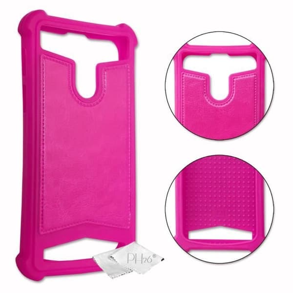 Bakstycke till LG Harmony 4 läderliknande silikongelkonturer anti-chockfodral [tillåter trådlös laddning] - Fuchsia rosa