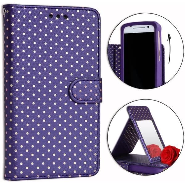 Fodral för Xiaomi Redmi Note 9 5G - PH26® - Ekoleder - Lila - Kortfickor - Spegel