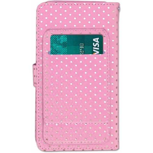 Skal till Xiaomi Mi CC9 Meitu Edition med guldprickar i ekoläder med korthållare, spegel och synliga sömmar - ROSA