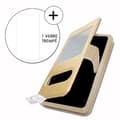 Miniatyrbild 1 av 4: Super Pack-fodral för Samsung Galaxy A30s Extra Slim 2 Windows eco-läder + hög genomskinlighet härdat glas GULD GULD