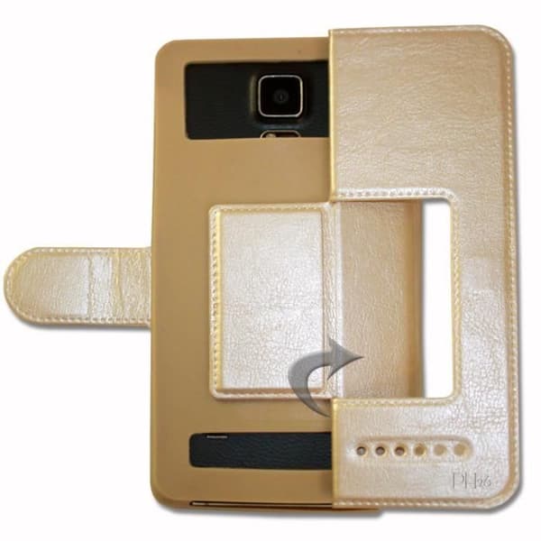 Super Pack-fodral för Google Pixel 4 XL Extra Slim 2 Eco-läderfönster + 3 skyddsglasögon med hög genomskinlighet GULD GULD