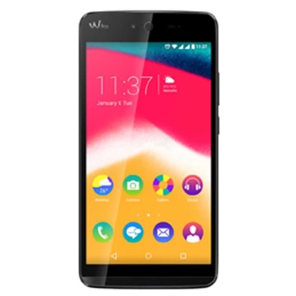 Wiko Rainbow Jam svart folio-skal med fönster i läderlook med synliga sömmar av PH26®