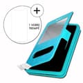 Miniatyrbild 1 av 4: Super Pack-skydd för Oppo Reno Ace 2 Extra Slim 2 Eco-läderfönster + 2 högtransparens skyddsglasögon BLÅ