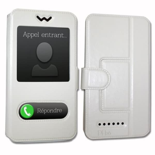 Super Pack Cover för Sharp Aquos V Extra Slim 2 Windows eco-läder + High Transparency Tempered Glass WHITE