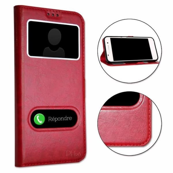 Coque för Wiko Y61 - Wiko - Extra Slim X2 - Ekologiskt läder - Magnetstängning - Röd