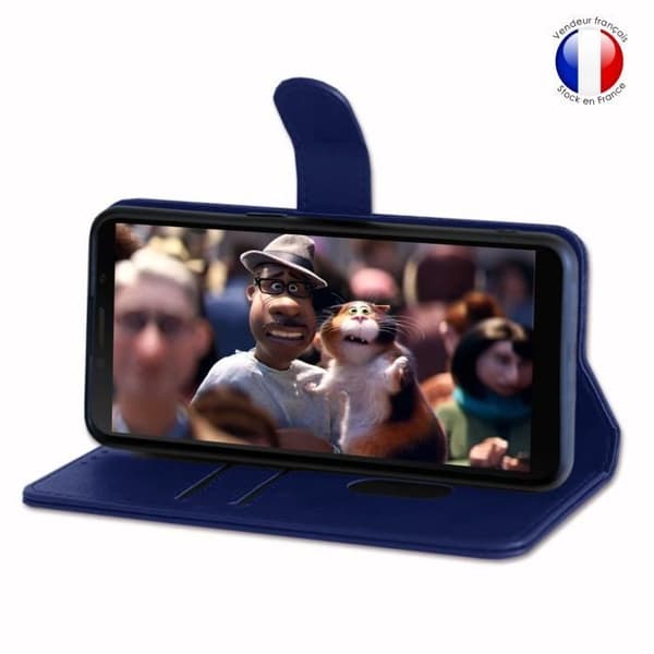 Plånboksfodral dedikerat till Huawei Y5P - läderstil med en magnetisk flik för kortlagring och videostöd - Blå