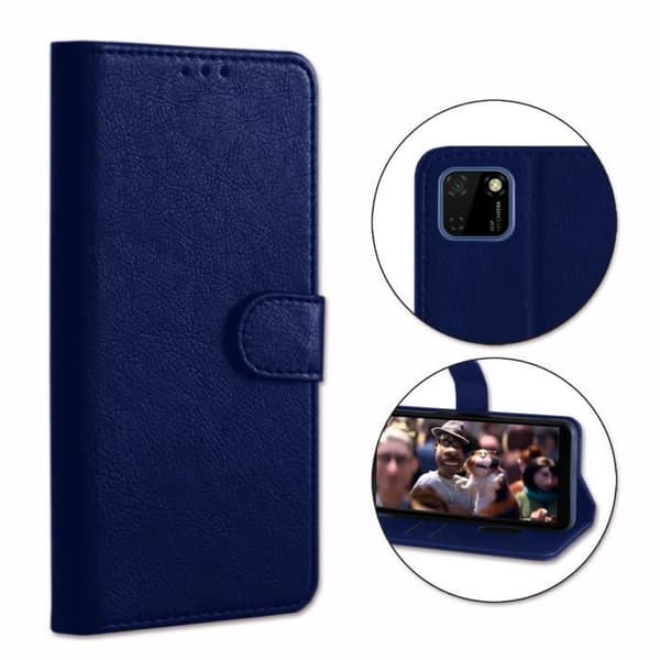 Plånboksfodral dedikerat till Huawei Y5P - läderstil med en magnetisk flik för kortlagring och videostöd - Blå