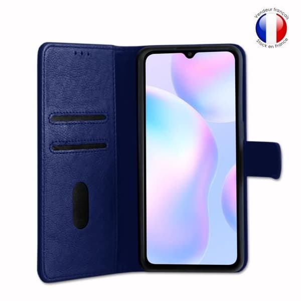 Plånboksfodral dedikerat till Xiaomi Redmi 9A med magnetisk flik, kortlagring och videostöd - Blå
