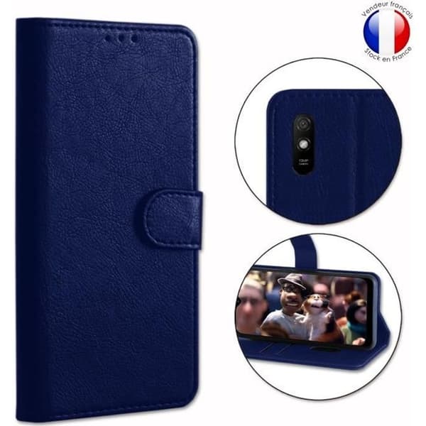 Plånboksfodral dedikerat till Xiaomi Redmi 9A med magnetisk flik, kortlagring och videostöd - Blå