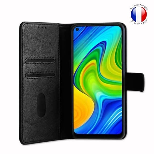 Plånboksfodral dedikerat till Xiaomi Redmi Note 9 med magnetisk flik, kortlagring och videostöd - Svart