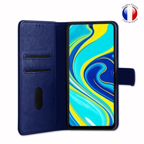 Plånboksfodral dedikerat till Xiaomi Redmi Note 9s med magnetisk flik, kortlagring och videostöd - Blå
