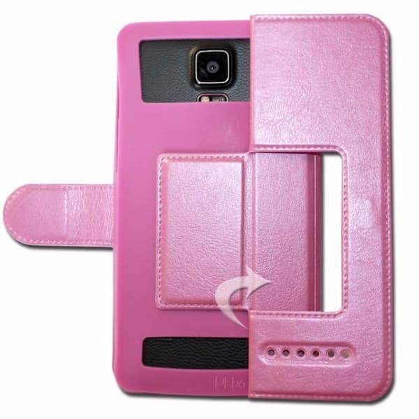 Super Pack Cover för Xiaomi Redmi 8A Dual Extra Slim 2 Eco läderfönster + 2 högtransparens skyddsglasögon ROSA