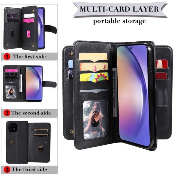 SKALO Samsung A55 5G 10-lokeroa Lompakkokotelo - Musta