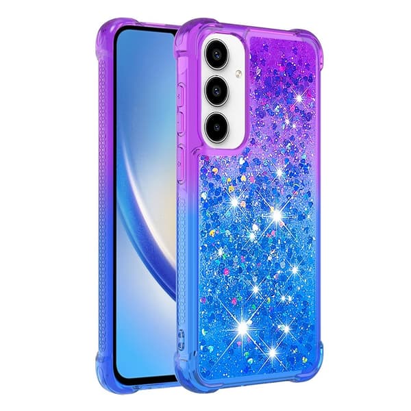 SKALO Samsung A35 5G Kvicksand Glitter Hjerter TPU Cover - Lilla-Blå