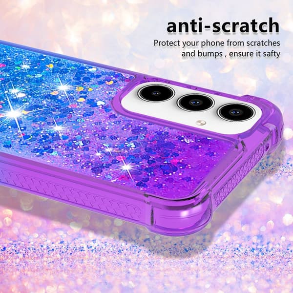 SKALO Samsung A35 5G Kvicksand Glitter Hjerter TPU Cover - Lilla-Blå