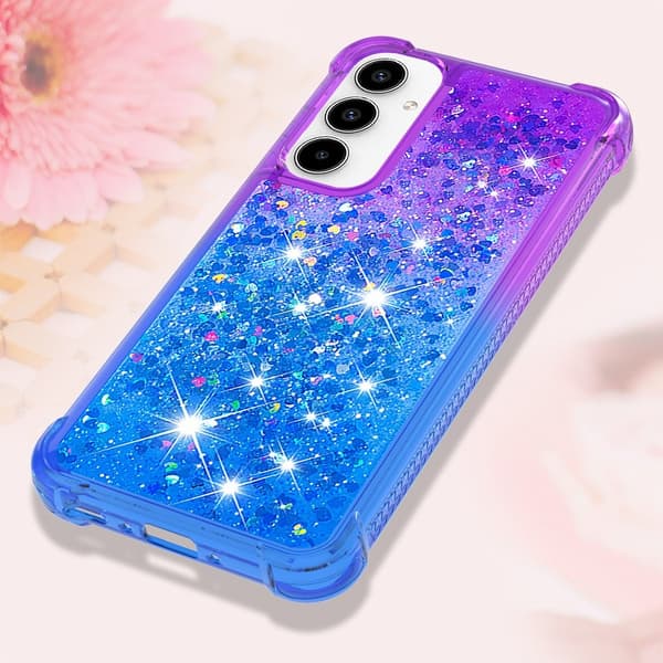 SKALO Samsung A35 5G Kvicksand Glitter Hjerter TPU Cover - Lilla-Blå