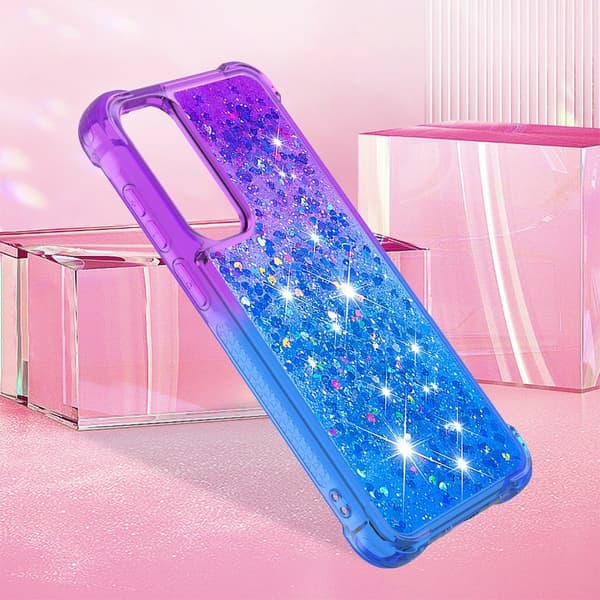 SKALO Samsung A35 5G Kvicksand Glitter Hjerter TPU Cover - Lilla-Blå