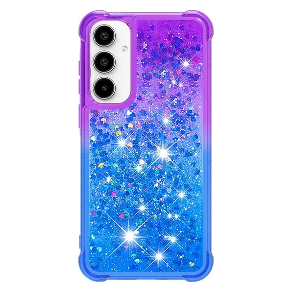 SKALO Samsung A35 5G Kvicksand Glitter Hjerter TPU Cover - Lilla-Blå
