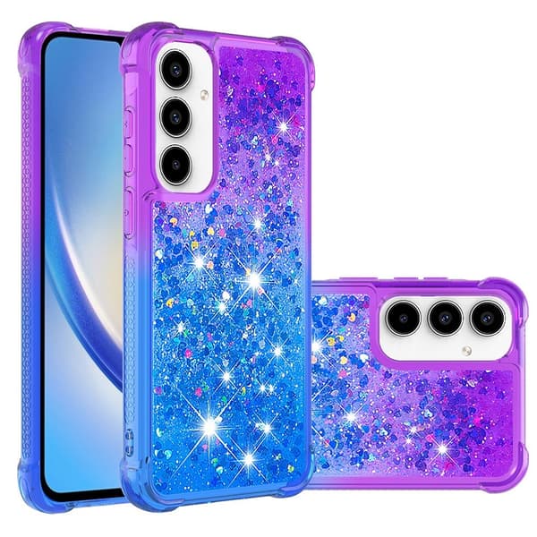SKALO Samsung A35 5G Kvicksand Glitter Hjerter TPU Cover - Lilla-Blå