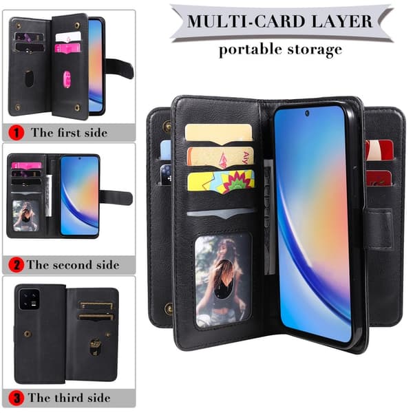 SKALO Samsung A35 5G 10-lokeroa Lompakkokotelo - Musta
