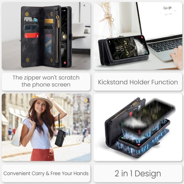 CaseMe Samsung A35 5G CaseMe Big Wallet 2in1 Magnet Lompakkokotelo - Musta