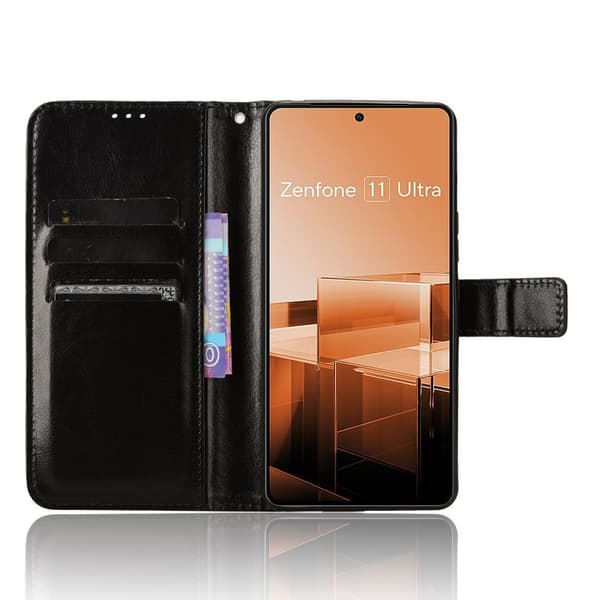 SKALO Asus Zenfone 11 Ultra 5G Crazy Horse Pungetui PU læder - Sort