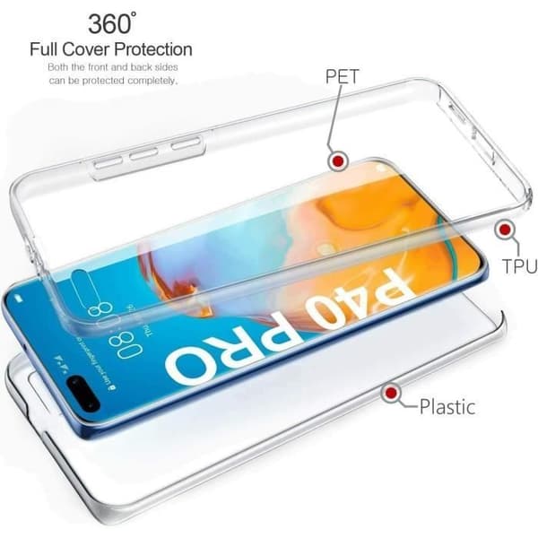 360 Fodral Kompatibel Huawei P40 Pro 100 % Transparent 360 Fullt skydd Mjuk framsida + hård baksida. 360 Touch Cover