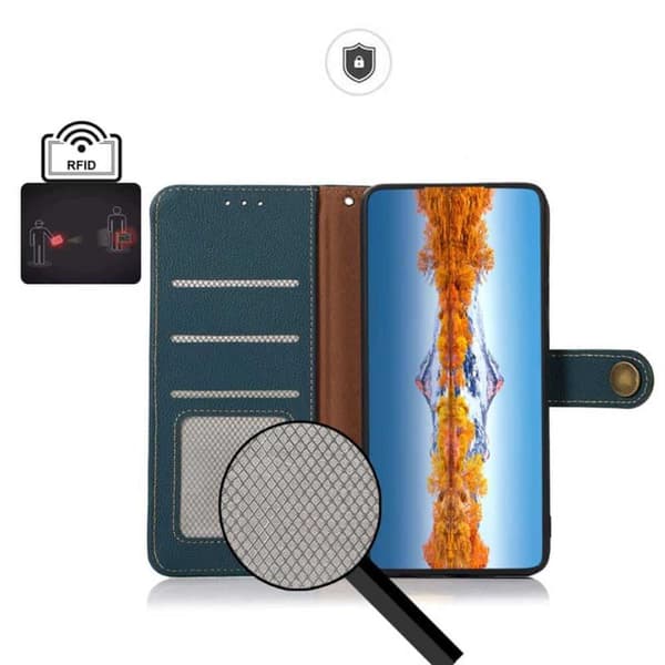 Mobilplånbok 3-kort läder RFID Sony Xperia 1 VI - Grön