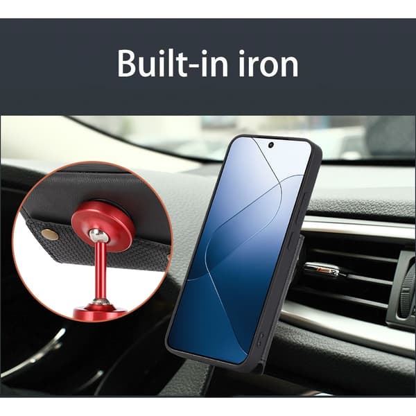 Xiaomi 14 Skal Läder Med Kortfack Och Magnet Blå