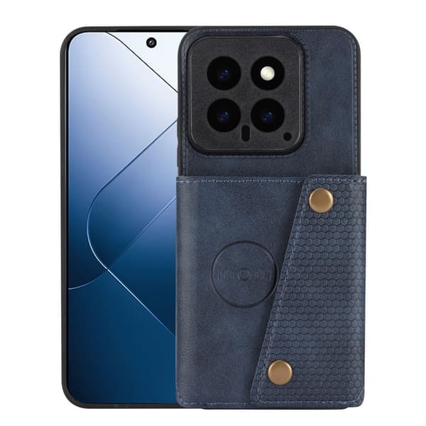 Xiaomi 14 Skal Läder Med Kortfack Och Magnet Blå