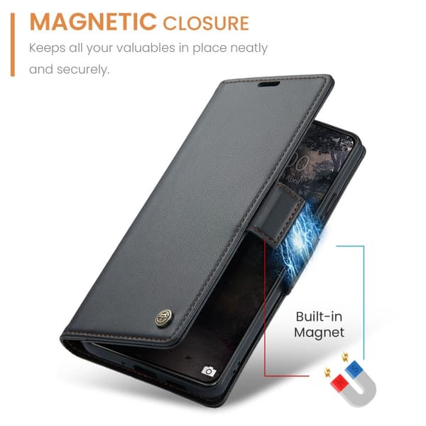 CASEME Xiaomi 14 Fodral RFID Litchi Läder Svart