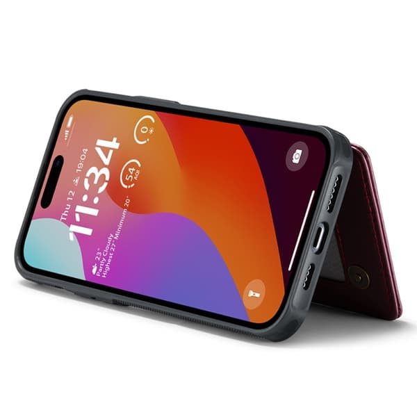 CASEME iPhone 15 Pro Max Skal RFID Kickstand Plånbok Vinröd