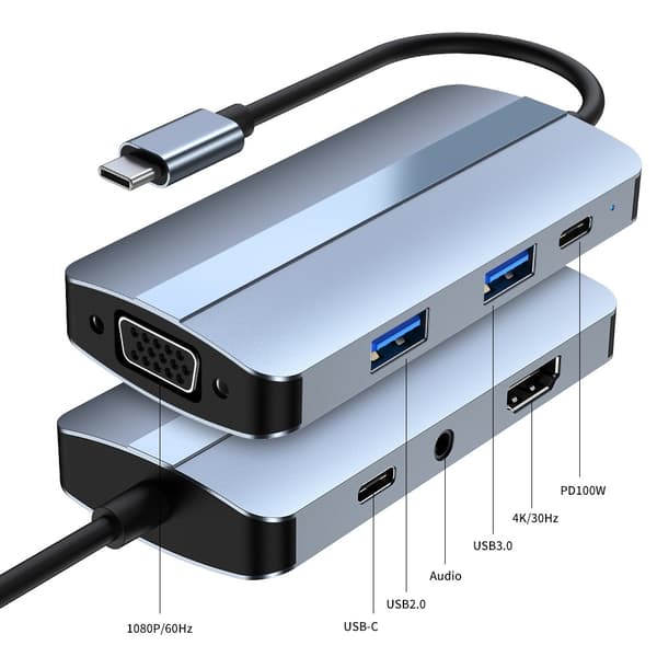 7in1 100W USB-C Dockningsstation VGA/USB-C/USB 3.0 Blå