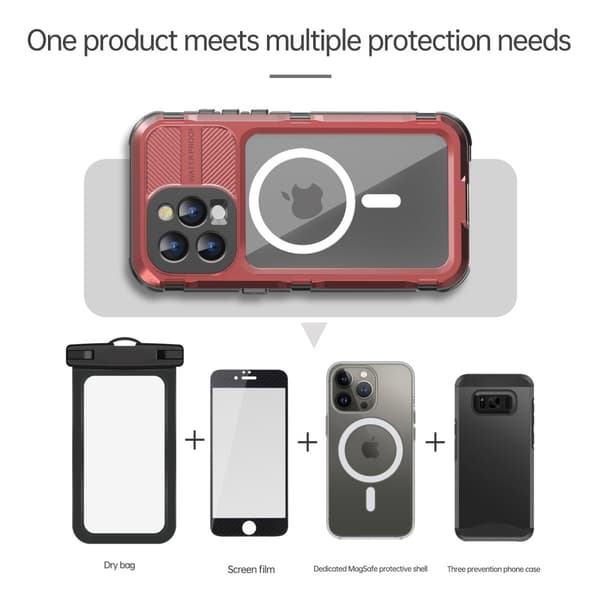 ShellBox iPhone 15 Pro MagSafe IP68 Aluminium Vattentät Skal Röd