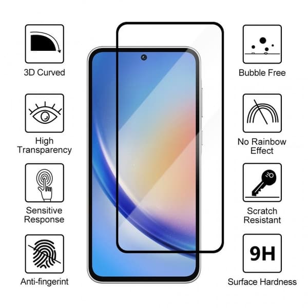 Samsung A55 5G FullFrame 0,26 mm 2,5D 9H hærdet glas
