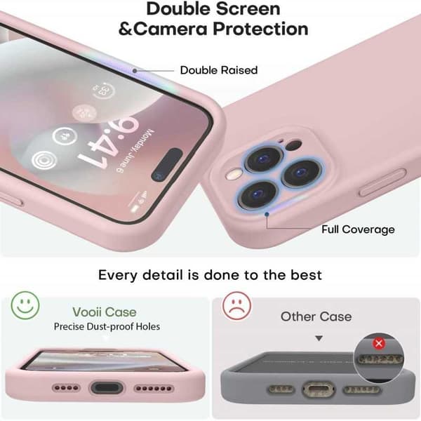 iPhone 15 Pro Gummibelagt Skal med Kameraskydd Liquid V2 - Rosa