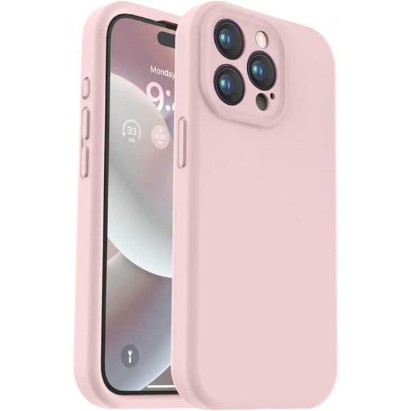 iPhone 15 Pro Gummibelagt Skal med Kameraskydd Liquid V2 - Rosa