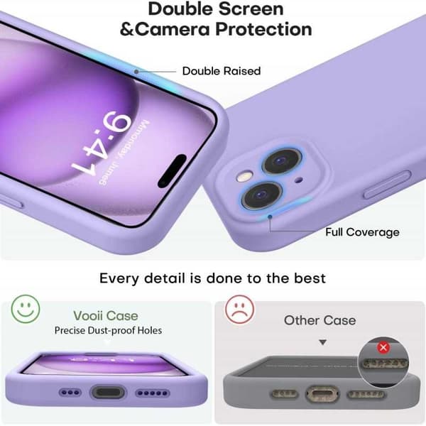 iPhone 14 Gummibelagt Skal med Kameraskydd Liquid V2 - Lila