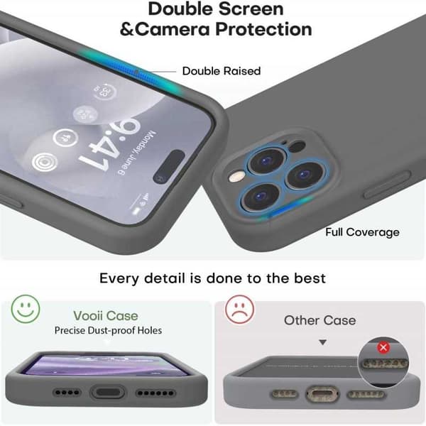 iPhone 13 Pro Gummibelagt Skal med Kameraskydd Liquid V2 - Grå