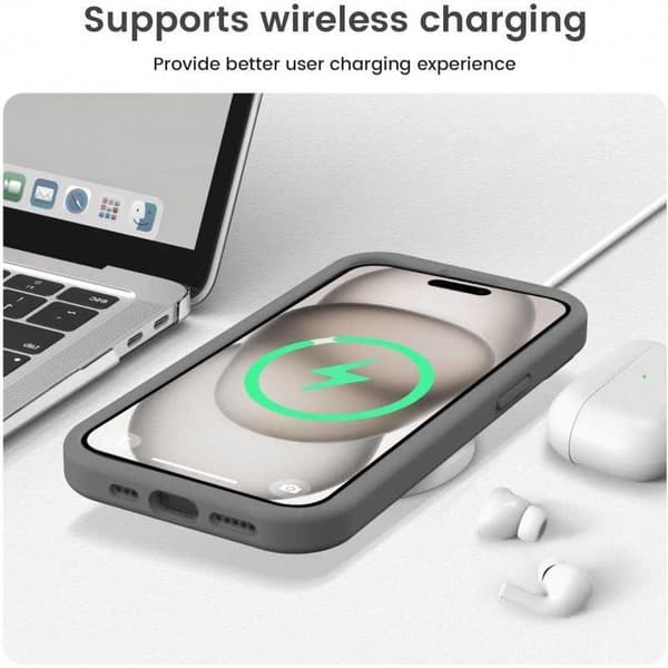 iPhone 15 Plus Gummibelagt Skal med Kameraskydd Liquid V2 - Grå