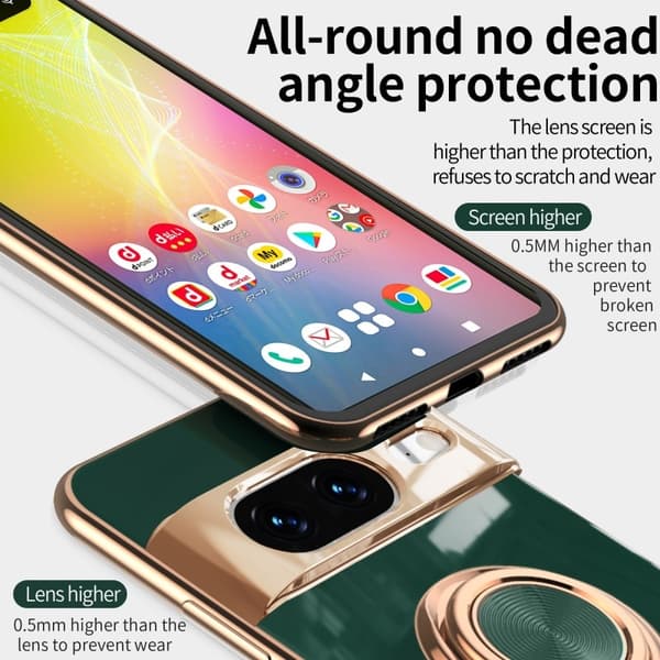 Tyylikäs ja iskunkestävä Google Pixel 8a -kotelo, jossa on Flawless sormusteline - Ruusukulta