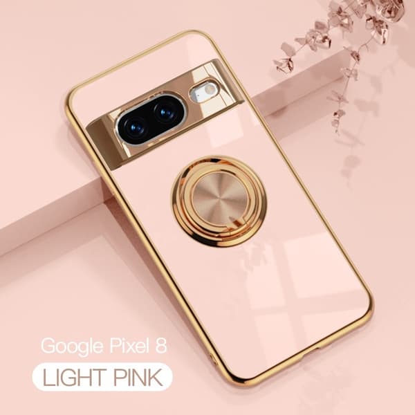 Tyylikäs ja iskunkestävä Google Pixel 8a -kotelo, jossa on Flawless sormusteline - Ruusukulta