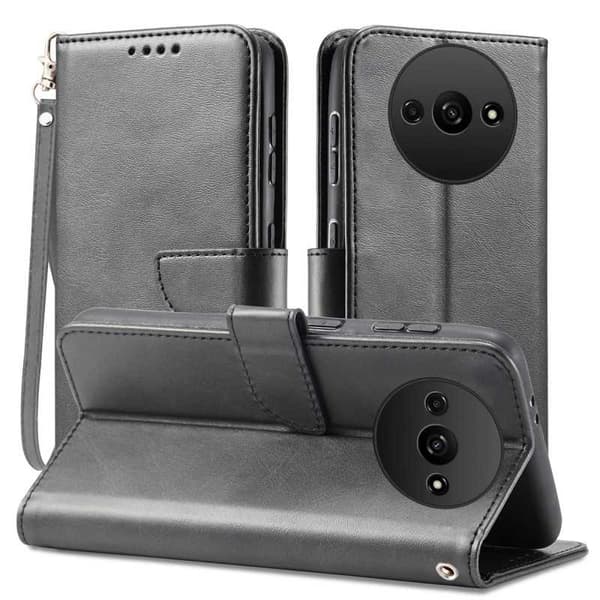 Redmi A3 Pung Etui PU Læder 4 RUMMER - Sort
